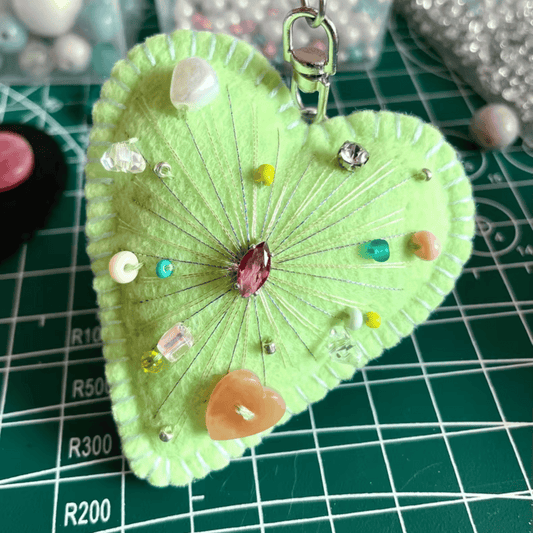 Handmade Maximalist Series – Yellow-Green Felt Heart Bag Charm | Made to Order
