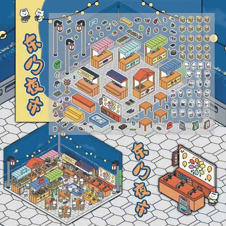 Migi's Happy Summer 3D Room Stickers - 9 Theme Sets: Work Time | Bookstore | Crane Game | Night Market | Izakaya | Tea Restaurant | Sweet Shop | Burger Shop | Hot Pot Restaurant - SNSEASY