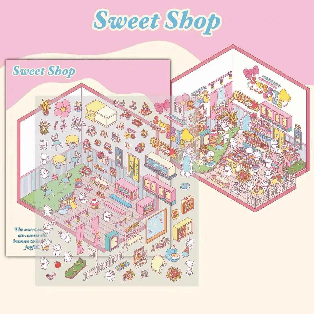 Migi's Happy Summer 3D Room Stickers - 9 Theme Sets: Work Time | Bookstore | Crane Game | Night Market | Izakaya | Tea Restaurant | Sweet Shop | Burger Shop | Hot Pot Restaurant - SNSEASY