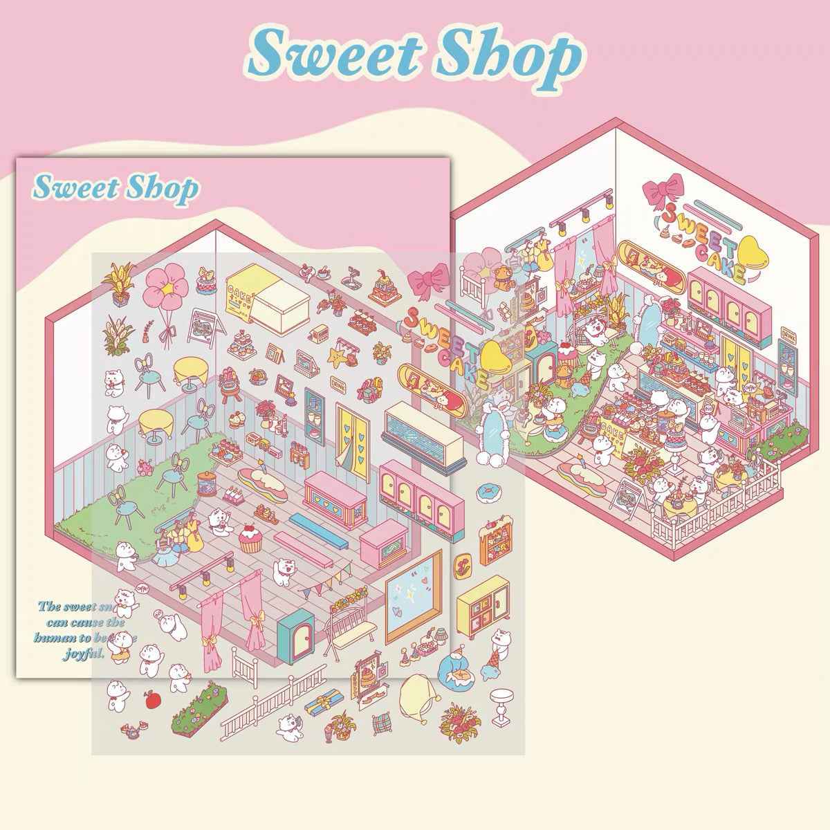 Migi's Happy Summer 3D Room Stickers - 9 Theme Sets: Work Time | Bookstore | Crane Game | Night Market | Izakaya | Tea Restaurant | Sweet Shop | Burger Shop | Hot Pot Restaurant - SNSEASY