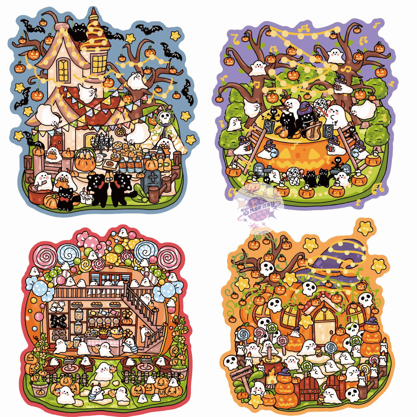Halloween Ghost Party 3D Sticker Scenes | 4 Theme Sets: Halloween Party | Ghost Candy House | Ghost Feast | Ghost Concert