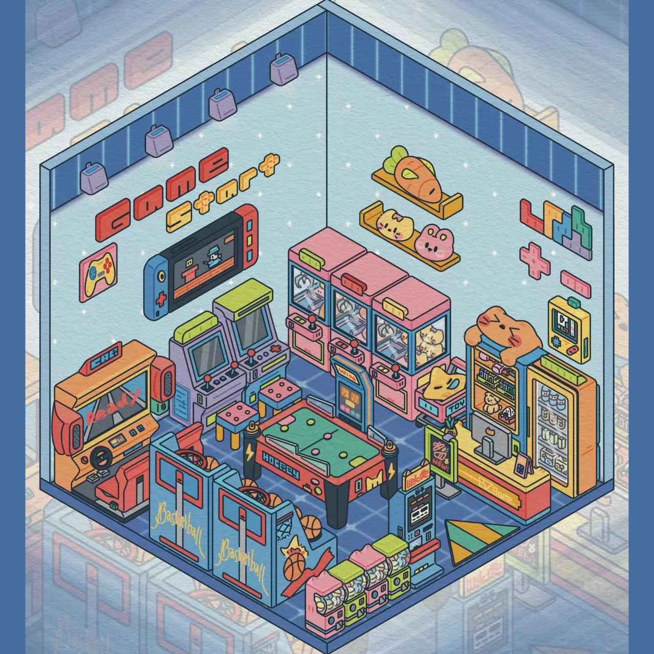 Simulation Business 3D Isometric Room Stickers - 3 Theme Sets: Arcade | Parcel Hub | Record Store - SNSEASY