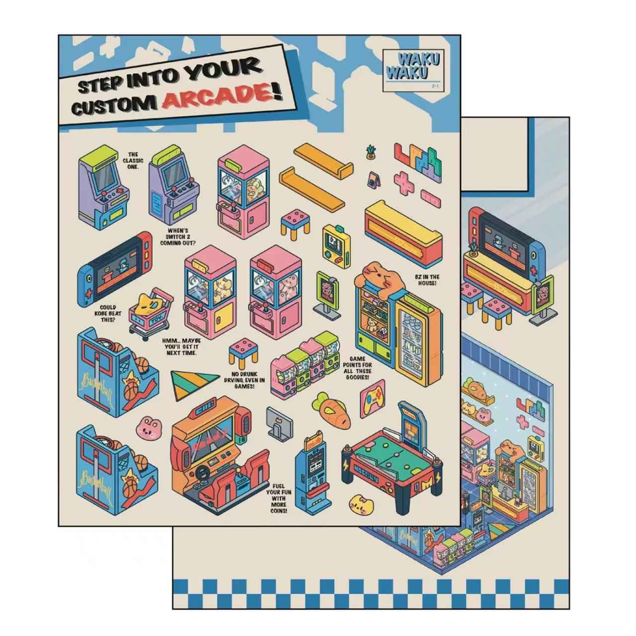 Simulation Business 3D Isometric Room Stickers - 3 Theme Sets: Arcade | Parcel Hub | Record Store - SNSEASY