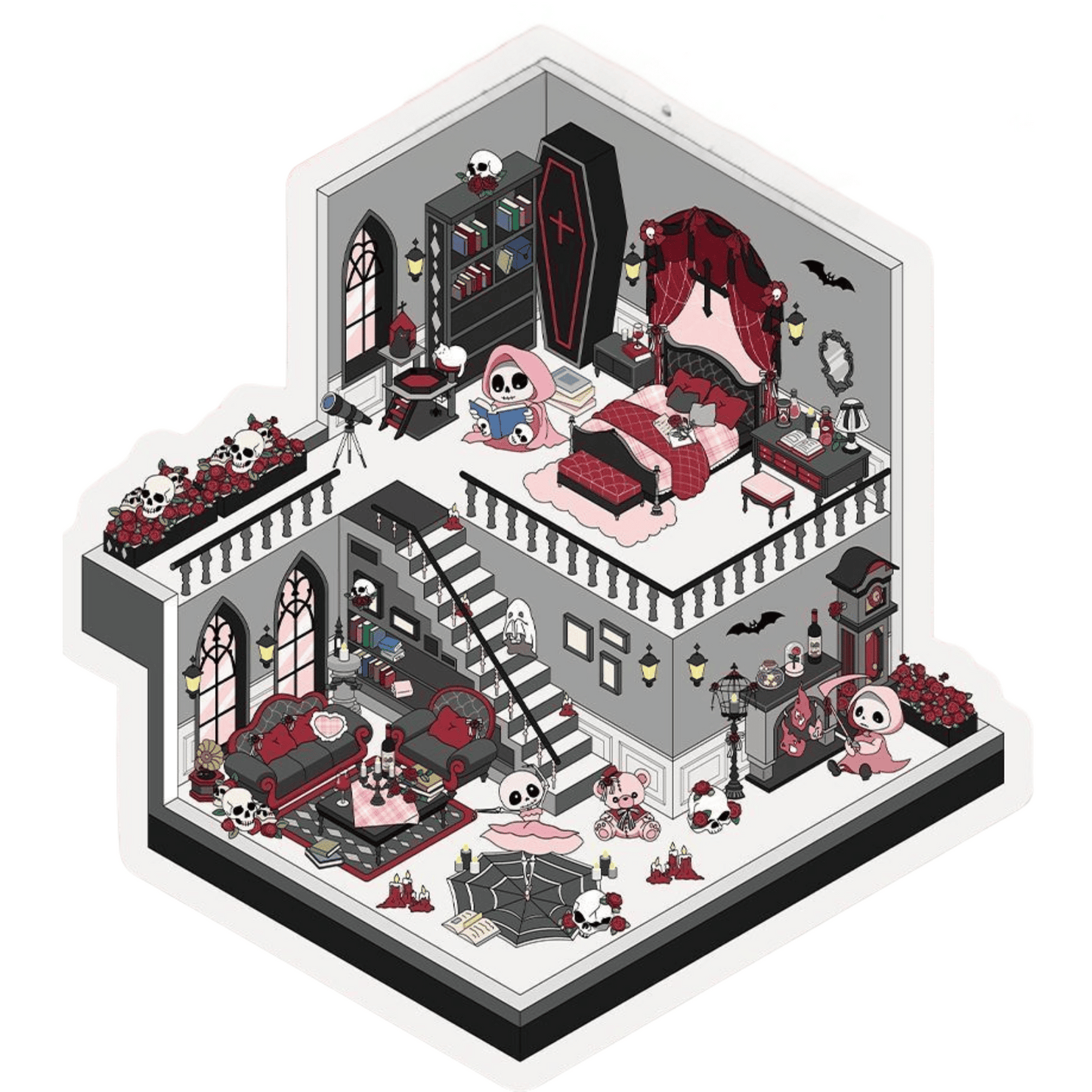 Gothic Magic House 3D Scene Sticker 4 Theme Sets: Ghost Magic House | Skeleton Guardian Lover | Skeleton Family Castle | Wizard’s Study
