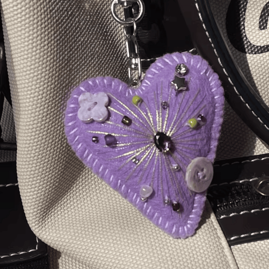 Handmade Maximalist Series – Purple Felt Heart Bag Charm | Made to Order