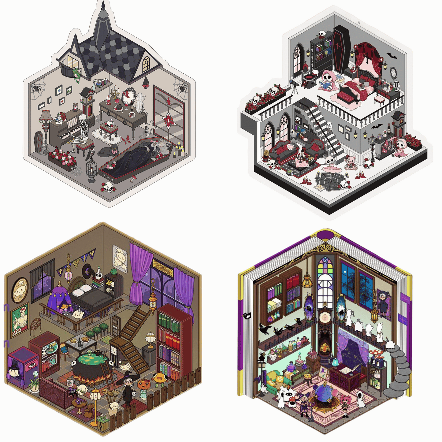 Gothic Magic House 3D Scene Sticker 4 Theme Sets: Ghost Magic House | Skeleton Guardian Lover | Skeleton Family Castle | Wizard’s Study