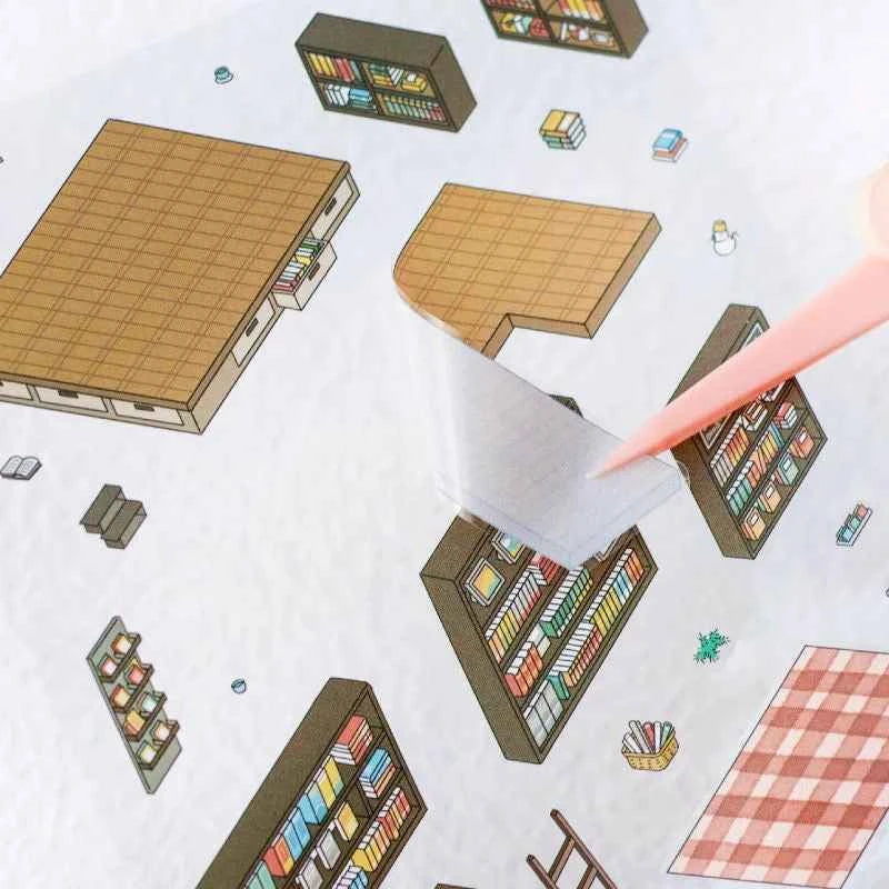 Cute Panda 3D Isometric Room Stickers - 4 Theme Sets: Panda House | Panda Bookstore | Panda Kitchen | Panda Super Shop - SNSEASY