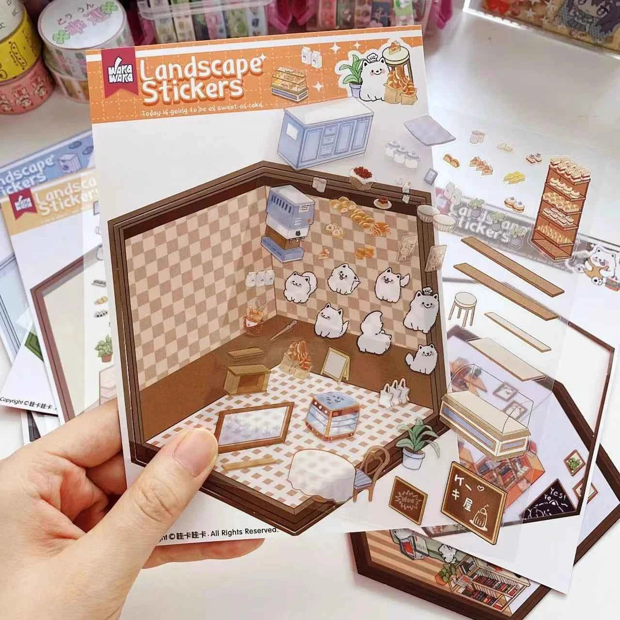 Samoyed's Day 3D Isometric Room Stickers - 6 Theme Sets: Samoyed Grocery Store | Samoyed Library | Samoyed Buffet | Samoyed Bakery Shop | Samoyed Bathroom | Panda Room - SNSEASY