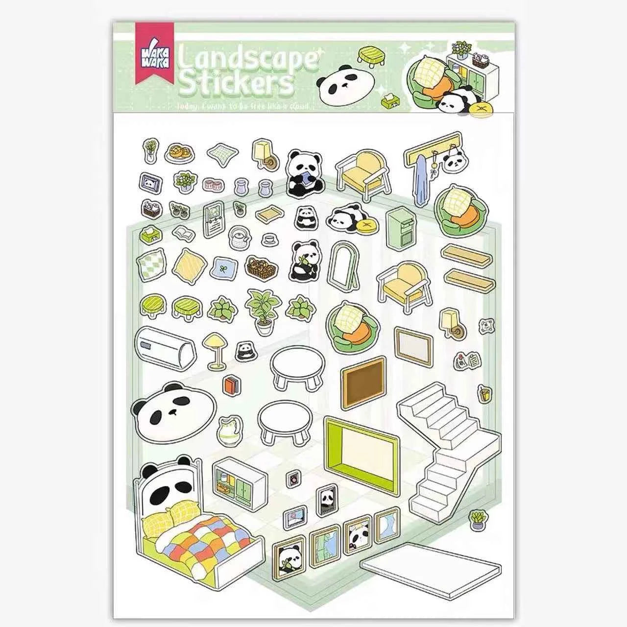 Samoyed's Day 3D Isometric Room Stickers - 6 Theme Sets: Samoyed Grocery Store | Samoyed Library | Samoyed Buffet | Samoyed Bakery Shop | Samoyed Bathroom | Panda Room - SNSEASY