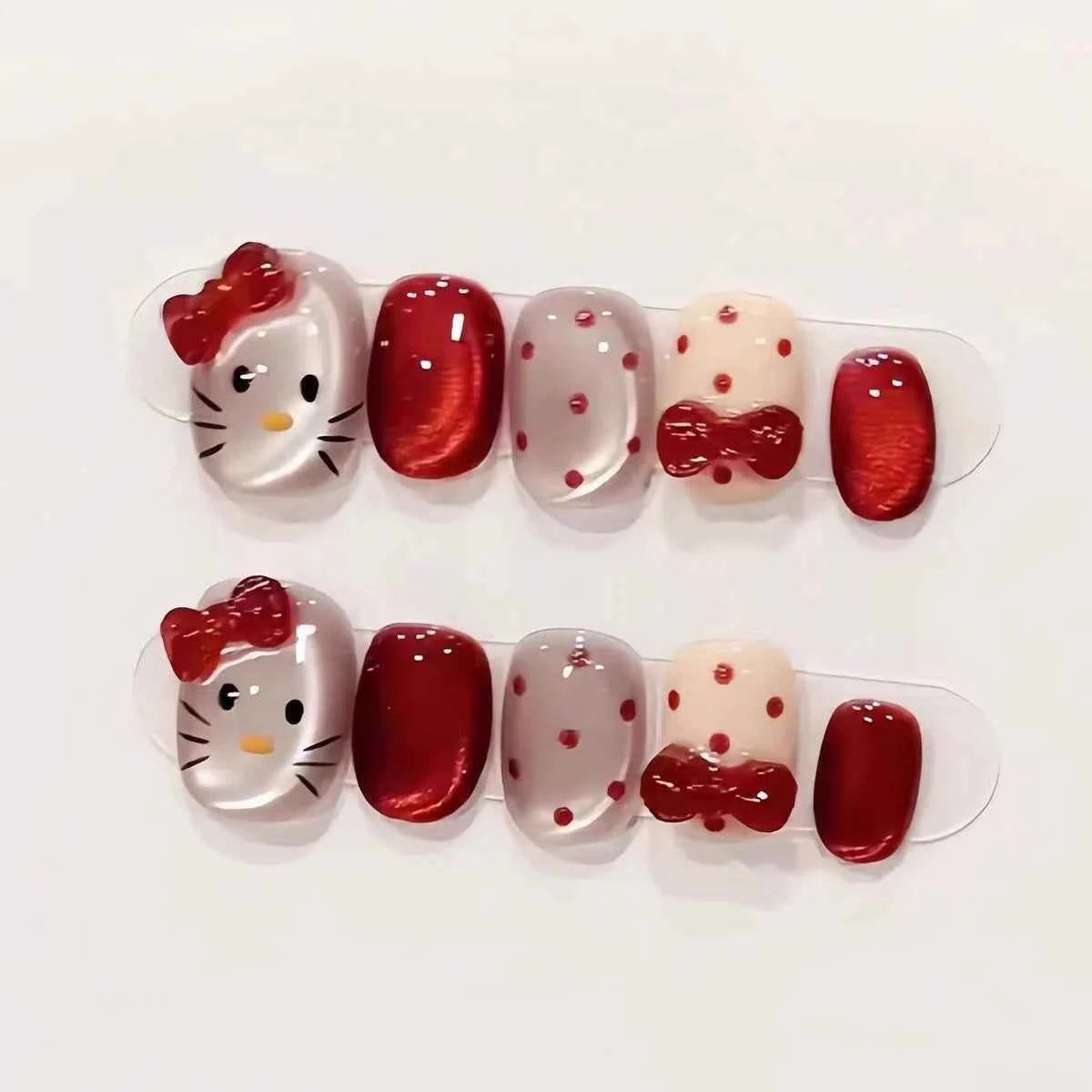 Handmade Wearable Cute Kitty Nail Art (10-Piece Set) – 3 Themes: Hello Kitty | Mocha Kitty | Black Kitty - SNSEASY
