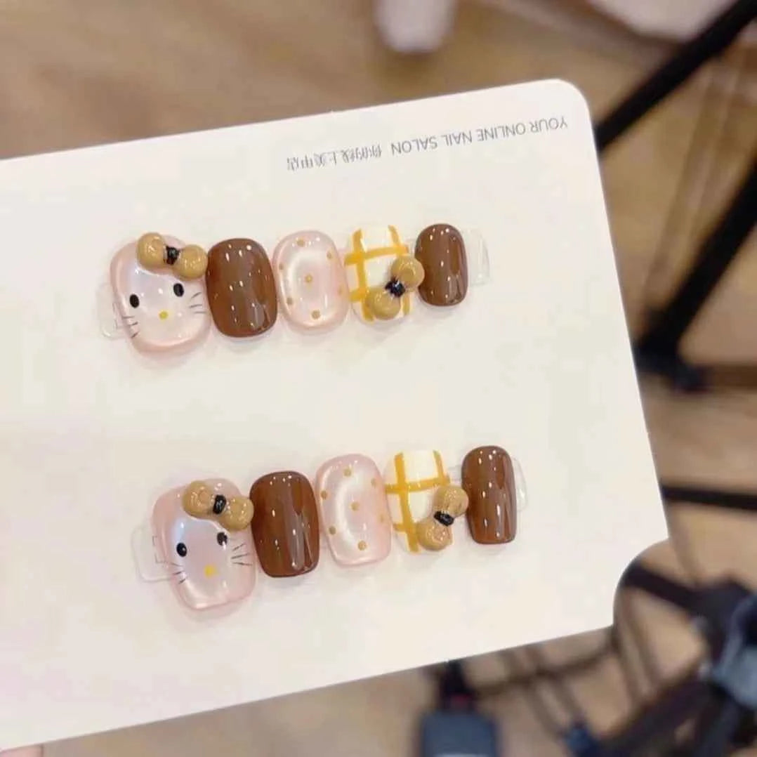 Handmade Wearable Cute Kitty Nail Art (10-Piece Set) – 3 Themes: Hello Kitty | Mocha Kitty | Black Kitty - SNSEASY
