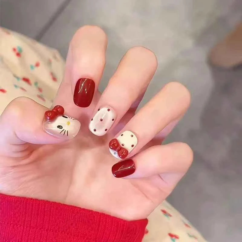 Handmade Wearable Cute Kitty Nail Art (10-Piece Set) – 3 Themes: Hello Kitty | Mocha Kitty | Black Kitty - SNSEASY