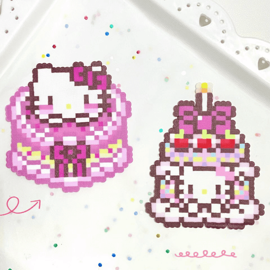 Hello Kitty Birthday Cake Fuse Perler Bead Finished Design Keychain