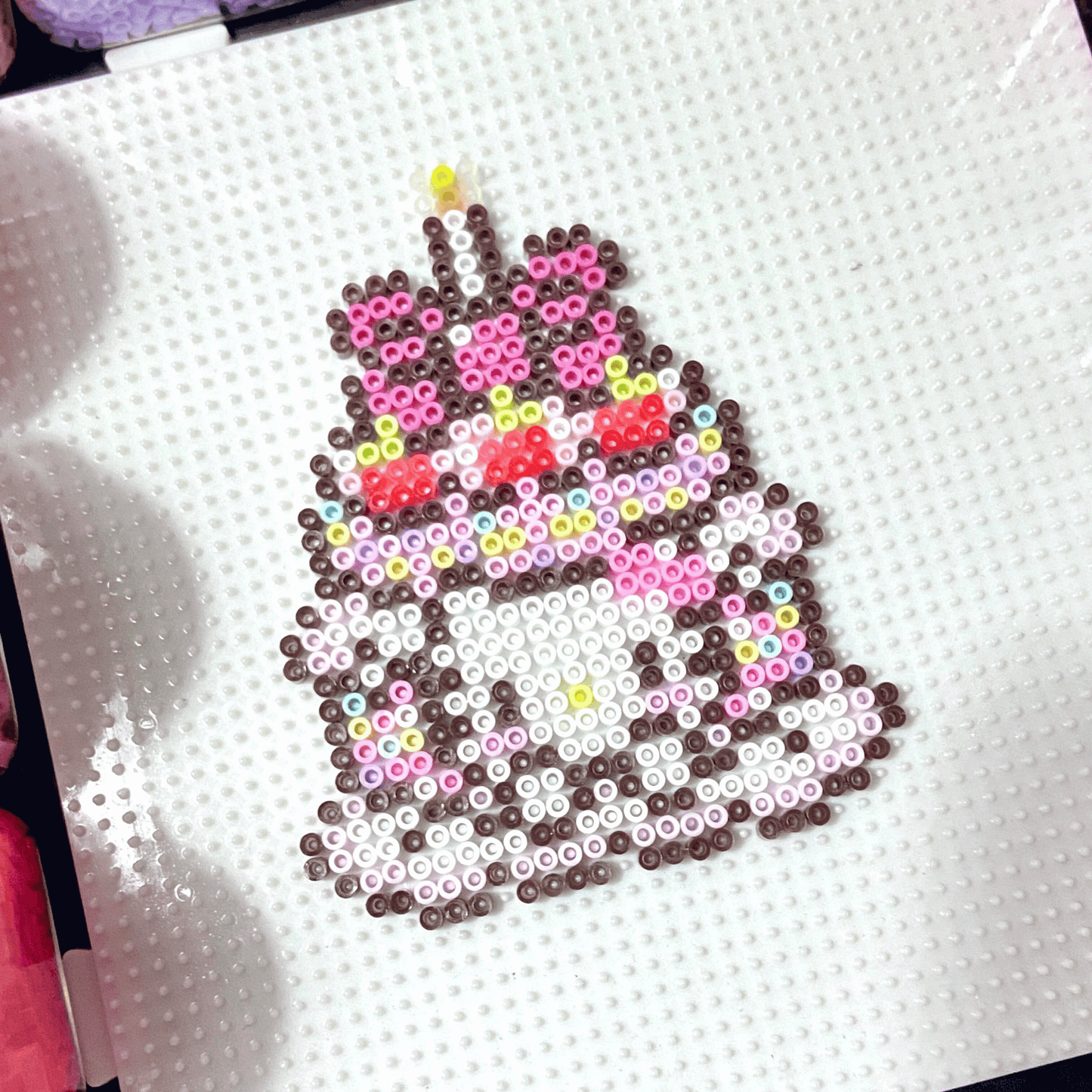 Hello Kitty Birthday Cake Fuse Perler Bead Finished Design Keychain