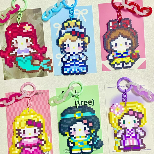 Princess Series Hello Kitty Fuse Perler Bead Finished Design, Hello Kitty Keychain