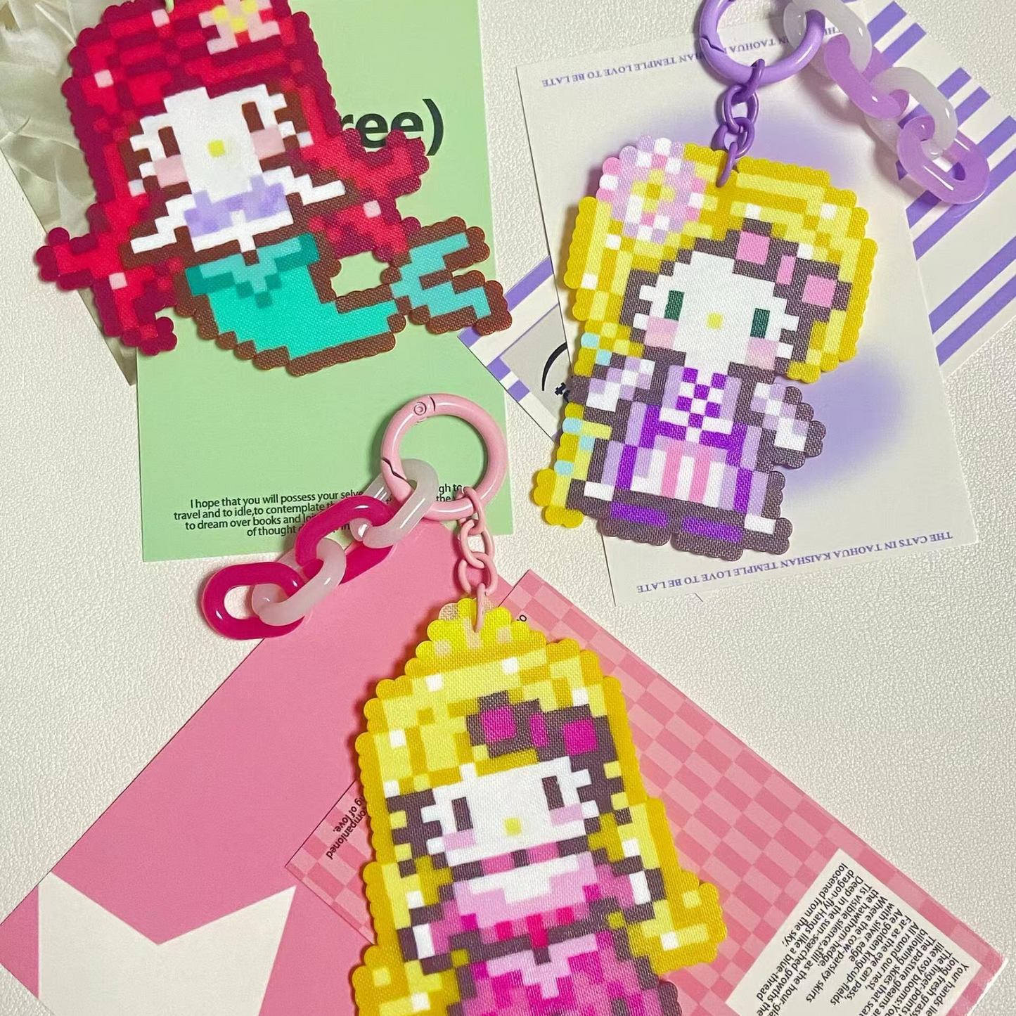 Princess Series Hello Kitty Fuse Perler Bead Finished Design, Hello Kitty Keychain