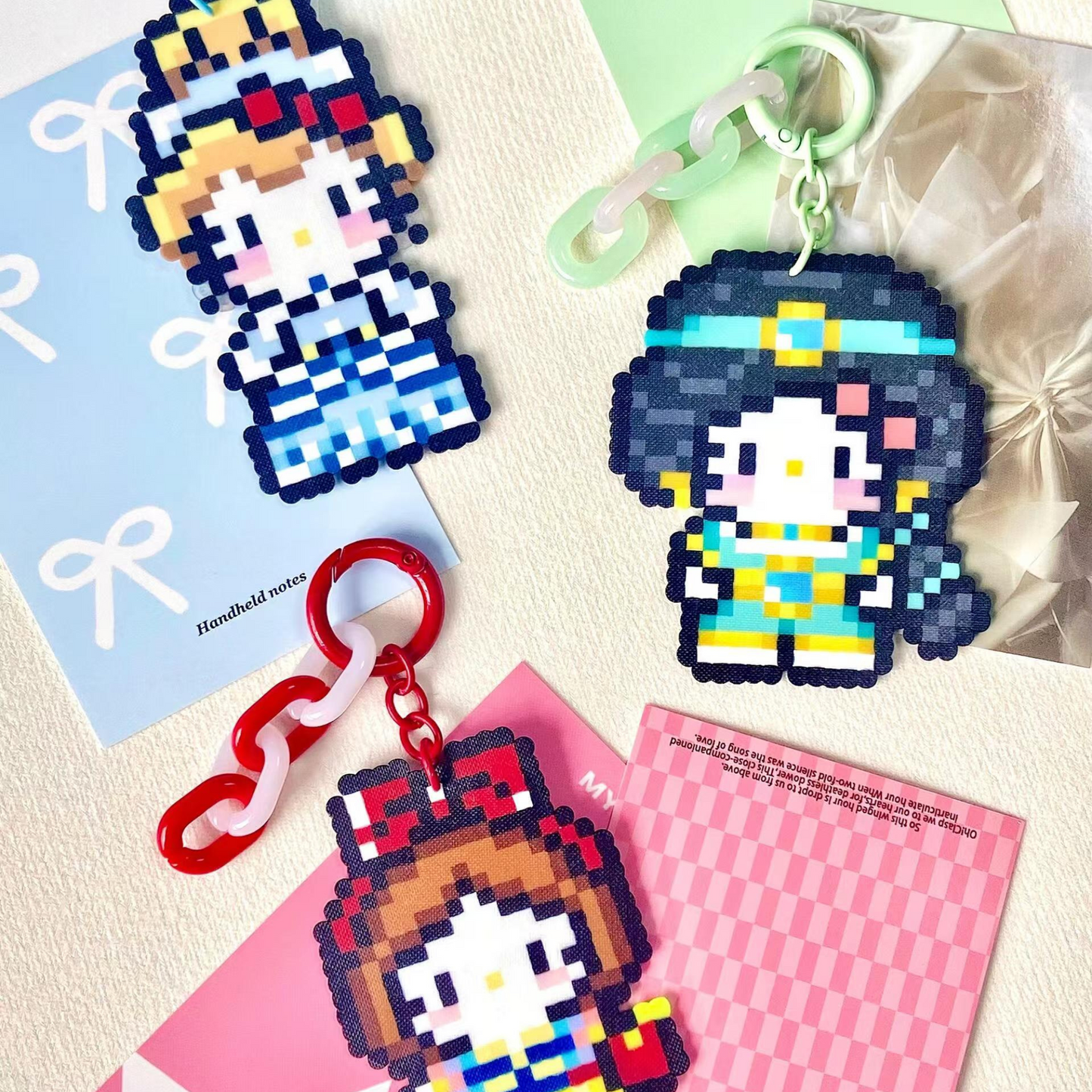 Princess Series Hello Kitty Fuse Perler Bead Finished Design, Hello Kitty Keychain