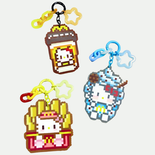 McDonald's Hello Kitty Fuse Perler Bead Finished Design, Hello Kitty Keychain - SNSEASY