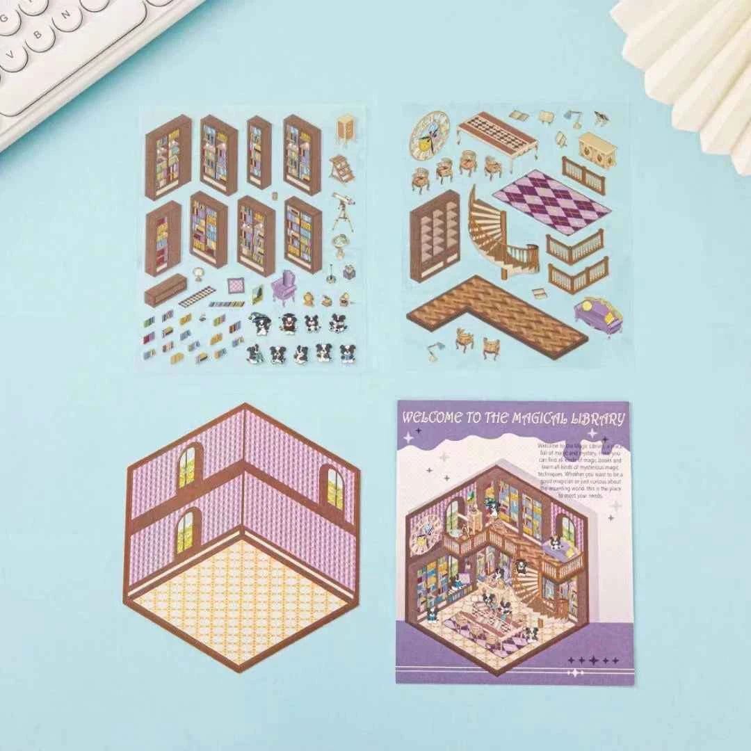 Happy Holiday 3D Isometric Room Stickers - 6 Theme Sets: Picnic | Spring Party | Amusement Park | Beach | Magical Library | Record Store - SNSEASY