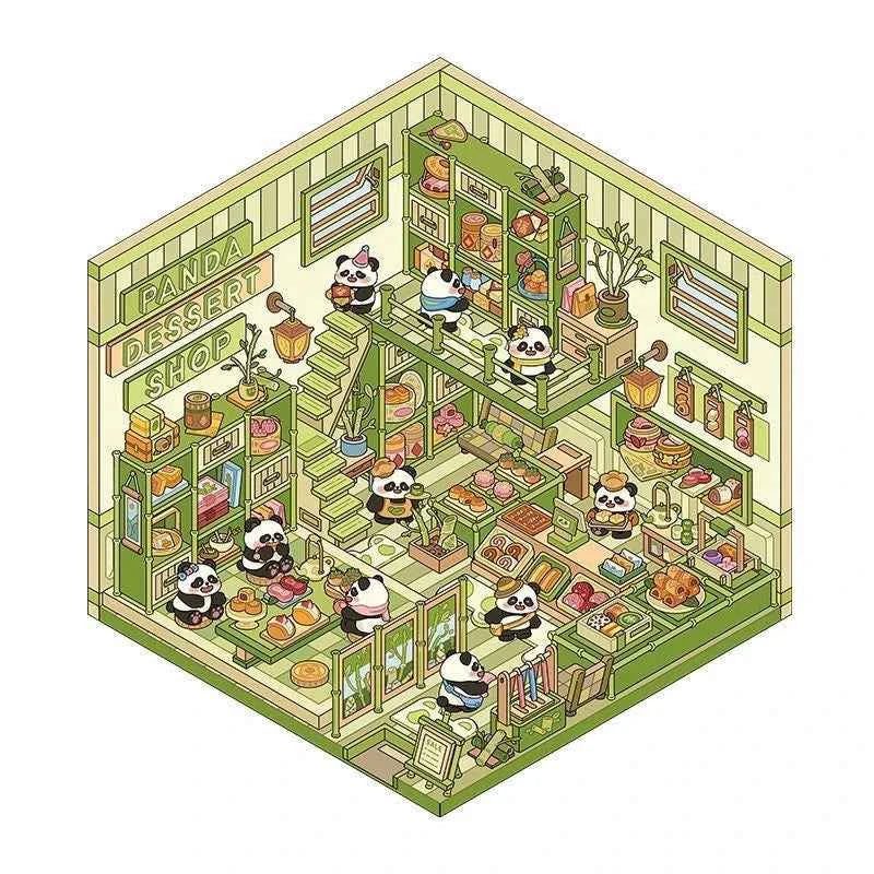 Christmas Limited 3D Isometric Room Stickers - 4 Theme Sets: Christmas Family Party | Christmas Gift Shop | Panda Dessert Shop | Chick Burger Shop - SNSEASY