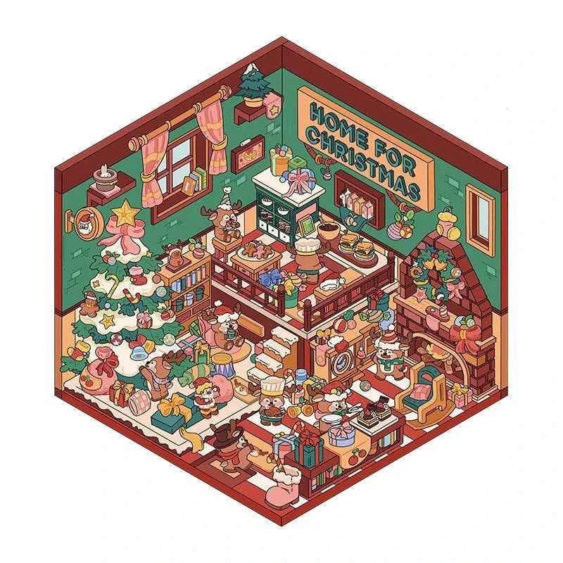 Christmas Limited 3D Isometric Room Stickers - 4 Theme Sets: Christmas Family Party | Christmas Gift Shop | Panda Dessert Shop | Chick Burger Shop - SNSEASY