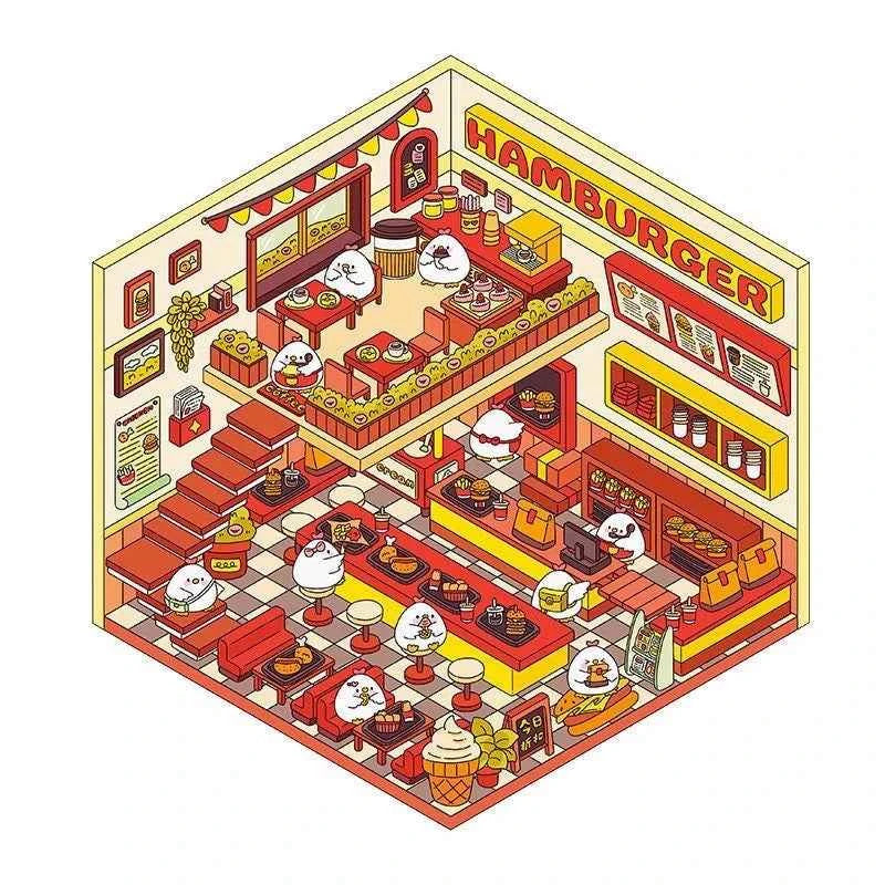 Christmas Limited 3D Isometric Room Stickers - 4 Theme Sets: Christmas Family Party | Christmas Gift Shop | Panda Dessert Shop | Chick Burger Shop - SNSEASY