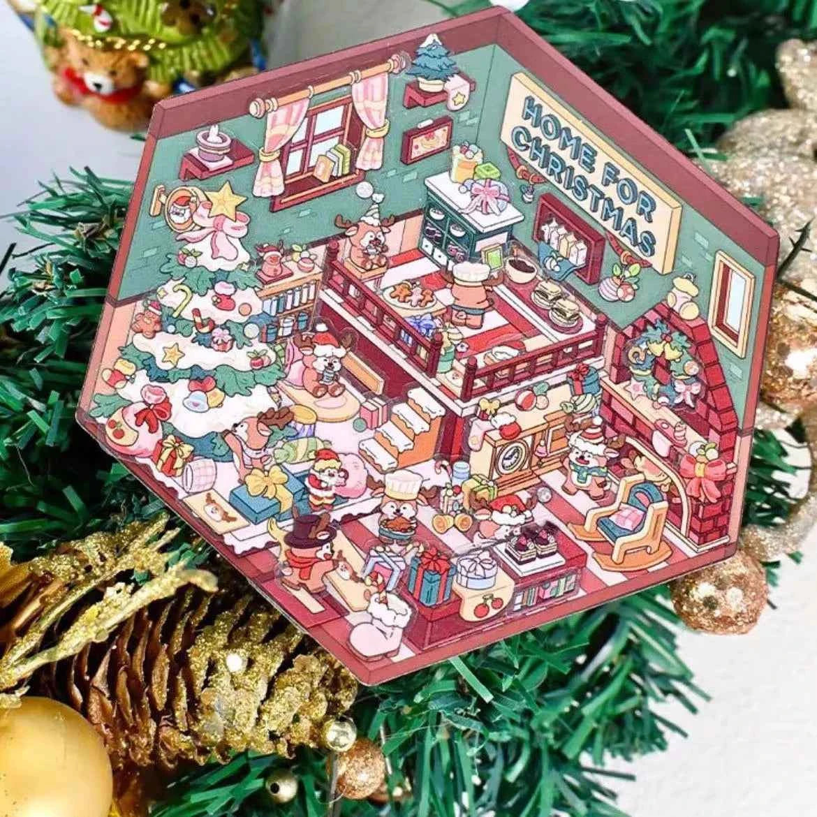 Christmas Limited 3D Isometric Room Stickers - 4 Theme Sets: Christmas Family Party | Christmas Gift Shop | Panda Dessert Shop | Chick Burger Shop - SNSEASY
