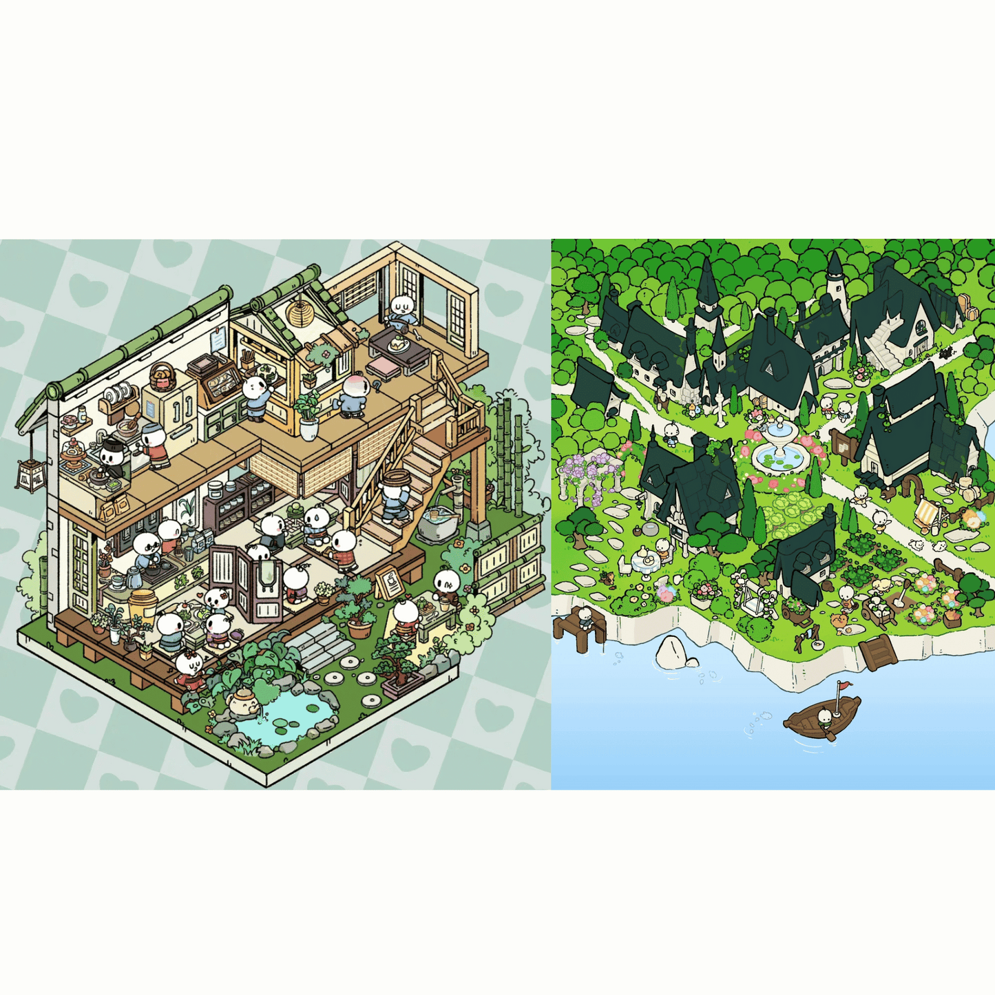 Potato Boy – 3D Miniature Scene Stickers – 2 Theme Sets: Matcha Kiosk | Harbor Town