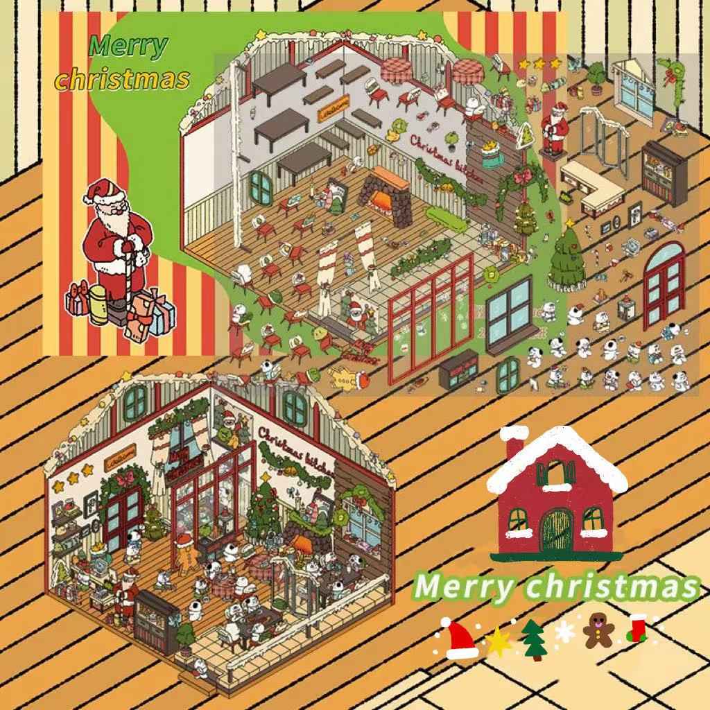 Christmas Joy Themed Restaurant 3D Isometric Room Stickers Scene - Limited Edition - SNSEASY