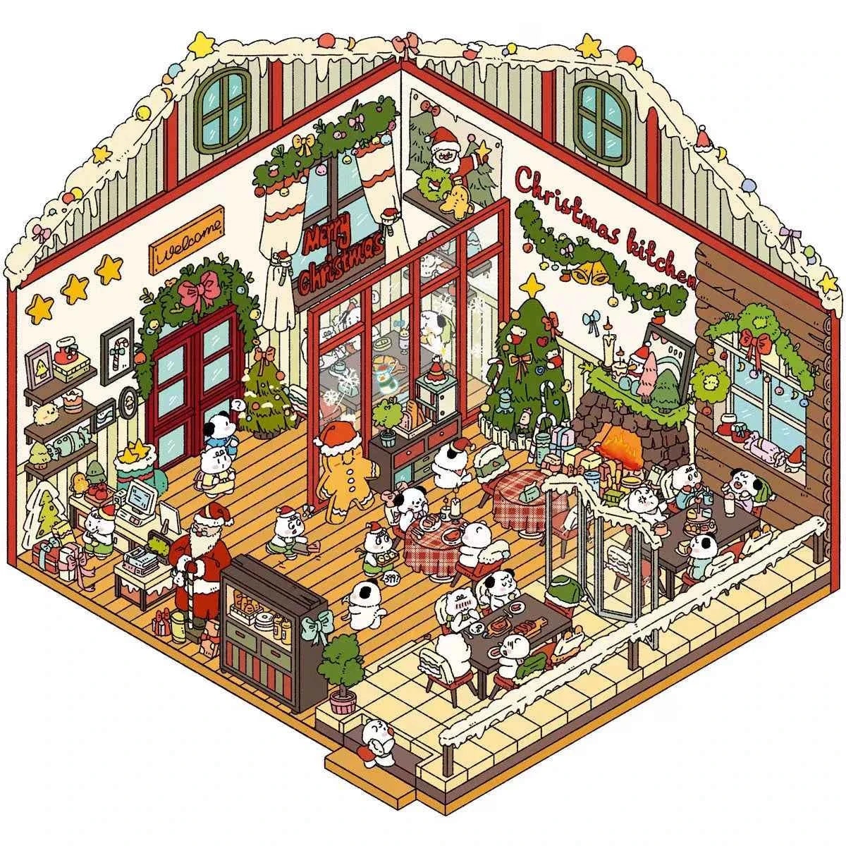 Christmas Joy Themed Restaurant 3D Isometric Room Stickers Scene - Limited Edition - SNSEASY