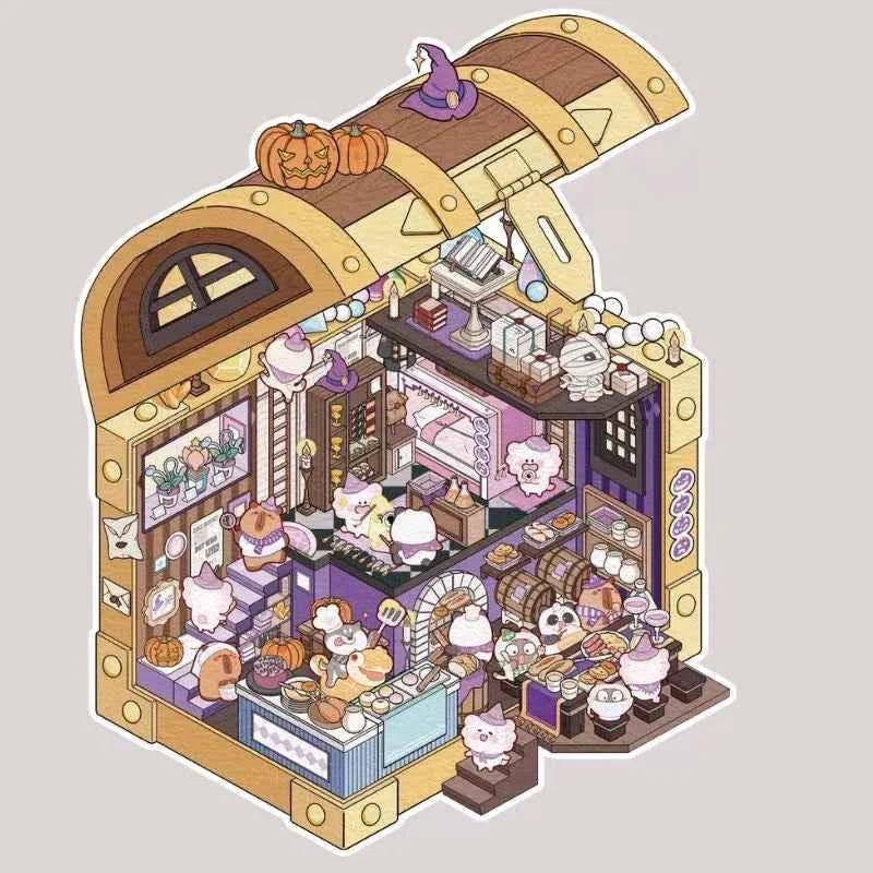 Magical Realm 3D Isometric Room Stickers - 4 Theme Sets: Book of Magic House | Treasure Chest Magic Restaurant | Treasure Chest Paradise | Cabinet Wonderland - SNSEASY