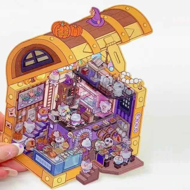 Magical Realm 3D Isometric Room Stickers - 4 Theme Sets: Book of Magic House | Treasure Chest Magic Restaurant | Treasure Chest Paradise | Cabinet Wonderland - SNSEASY