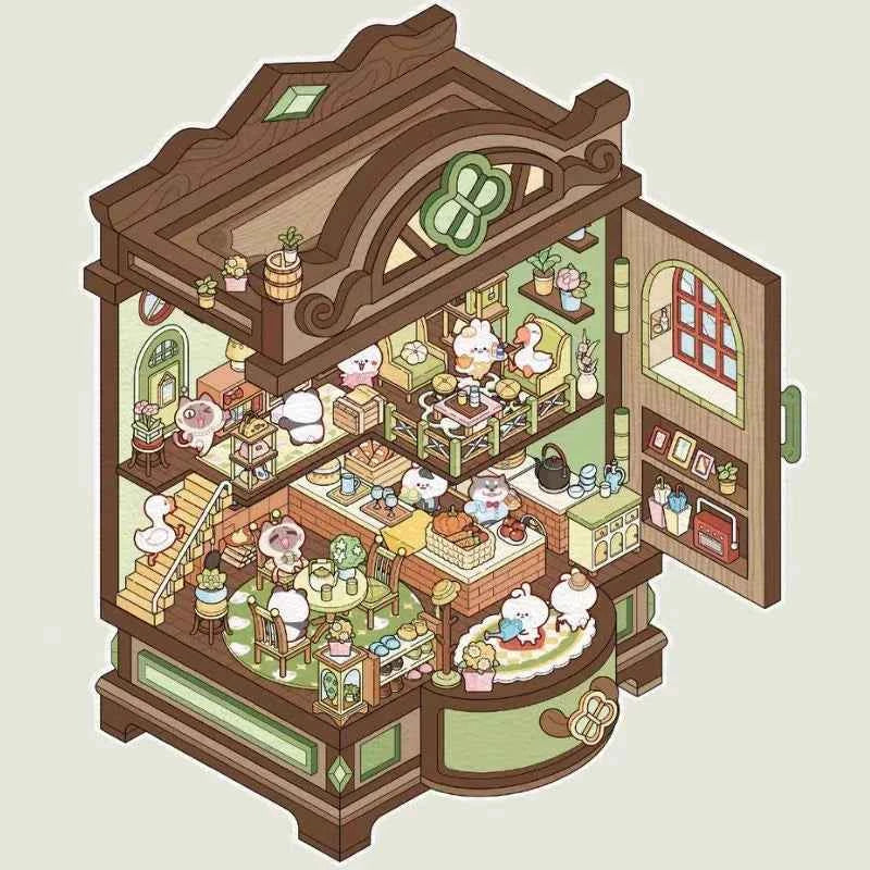 Magical Realm 3D Isometric Room Stickers - 4 Theme Sets: Book of Magic House | Treasure Chest Magic Restaurant | Treasure Chest Paradise | Cabinet Wonderland - SNSEASY
