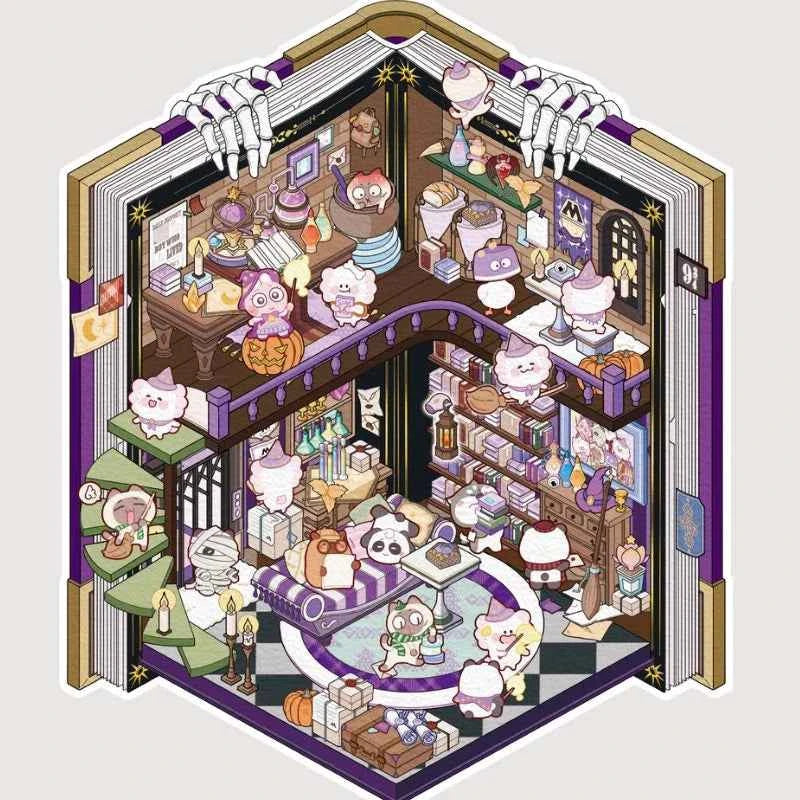Magical Realm 3D Isometric Room Stickers - 4 Theme Sets: Book of Magic House | Treasure Chest Magic Restaurant | Treasure Chest Paradise | Cabinet Wonderland - SNSEASY