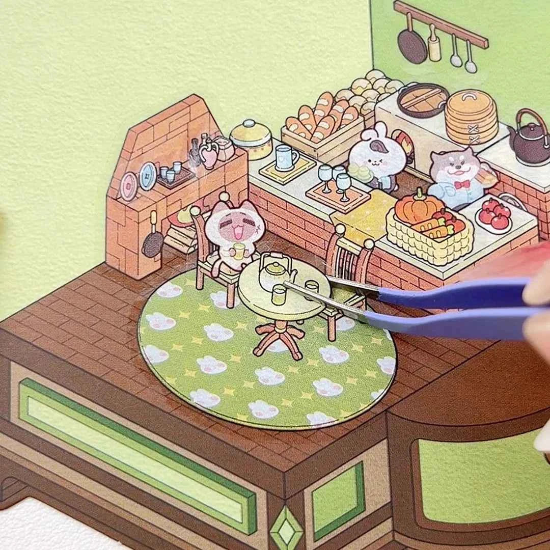 Magical Realm 3D Isometric Room Stickers - 4 Theme Sets: Book of Magic House | Treasure Chest Magic Restaurant | Treasure Chest Paradise | Cabinet Wonderland - SNSEASY