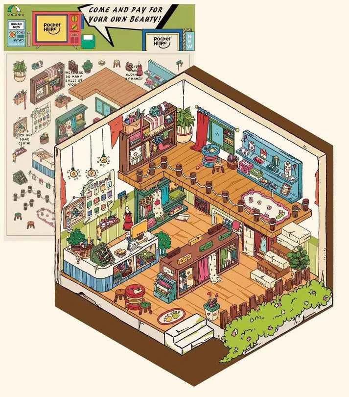 Happy New Year 3D Isometric Room Stickers - 4 Theme Sets: Chinatown Chinese New Year | Merry Christmas Cabin | Christmas Outdoor Joy | Tailor Shop - SNSEASY