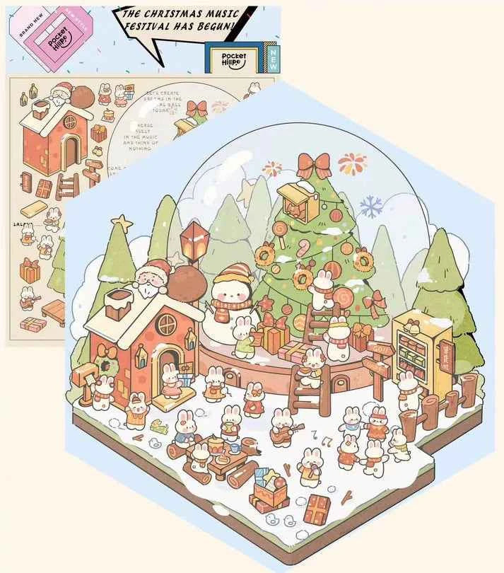 Happy New Year 3D Isometric Room Stickers - 4 Theme Sets: Chinatown Chinese New Year | Merry Christmas Cabin | Christmas Outdoor Joy | Tailor Shop - SNSEASY