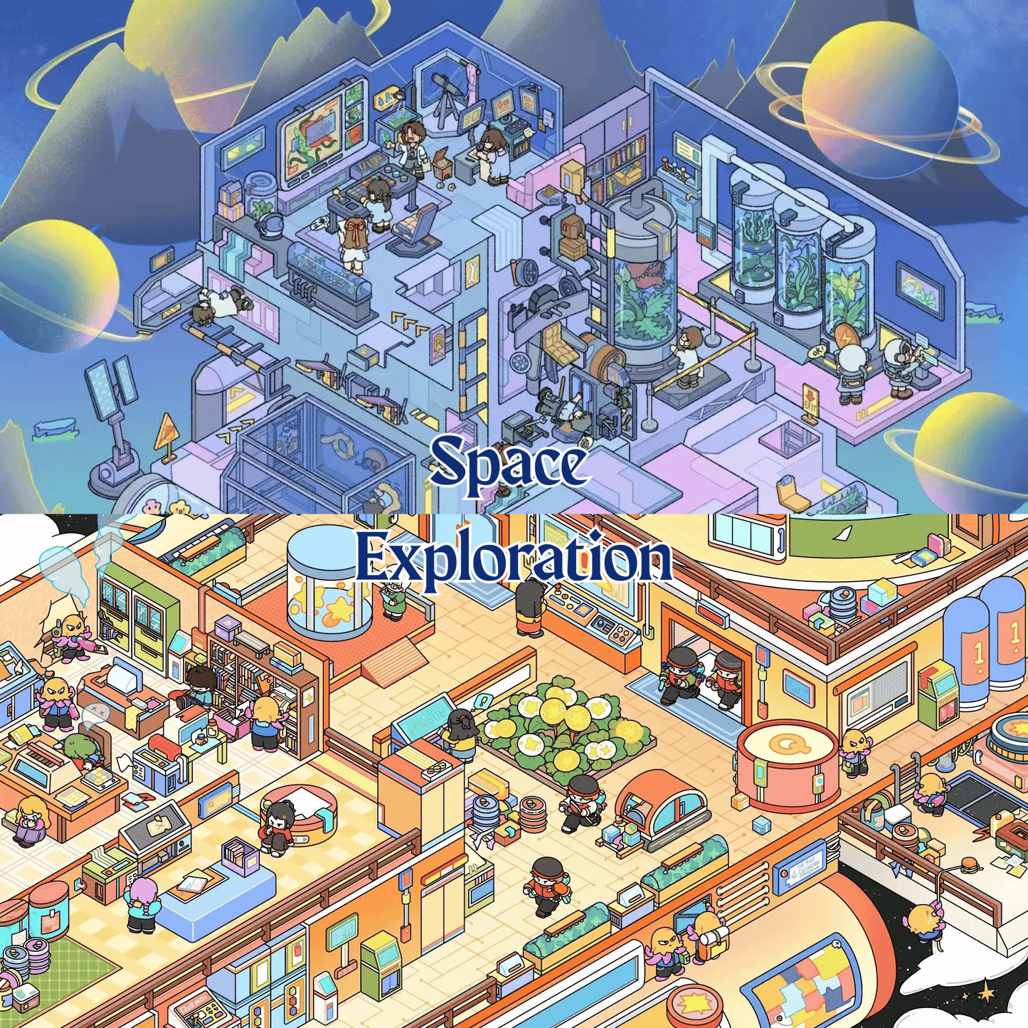 Space Exploration – Plus Size 3D Miniature Scene Stickers – 2 Theme Sets: Space Station | Space Research Institute