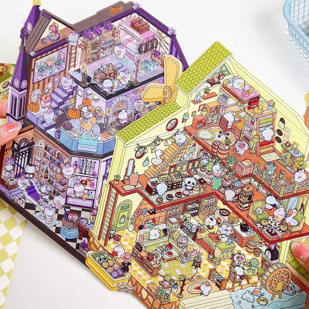 3-Story Grand Buildings 3D Isometric Room Stickers - 2 Theme Sets: 3 Story Villa | Magical Castle - SNSEASY