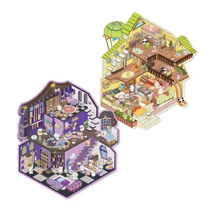 3-Story Grand Buildings 3D Isometric Room Stickers - 2 Theme Sets: 3 Story Villa | Magical Castle - SNSEASY