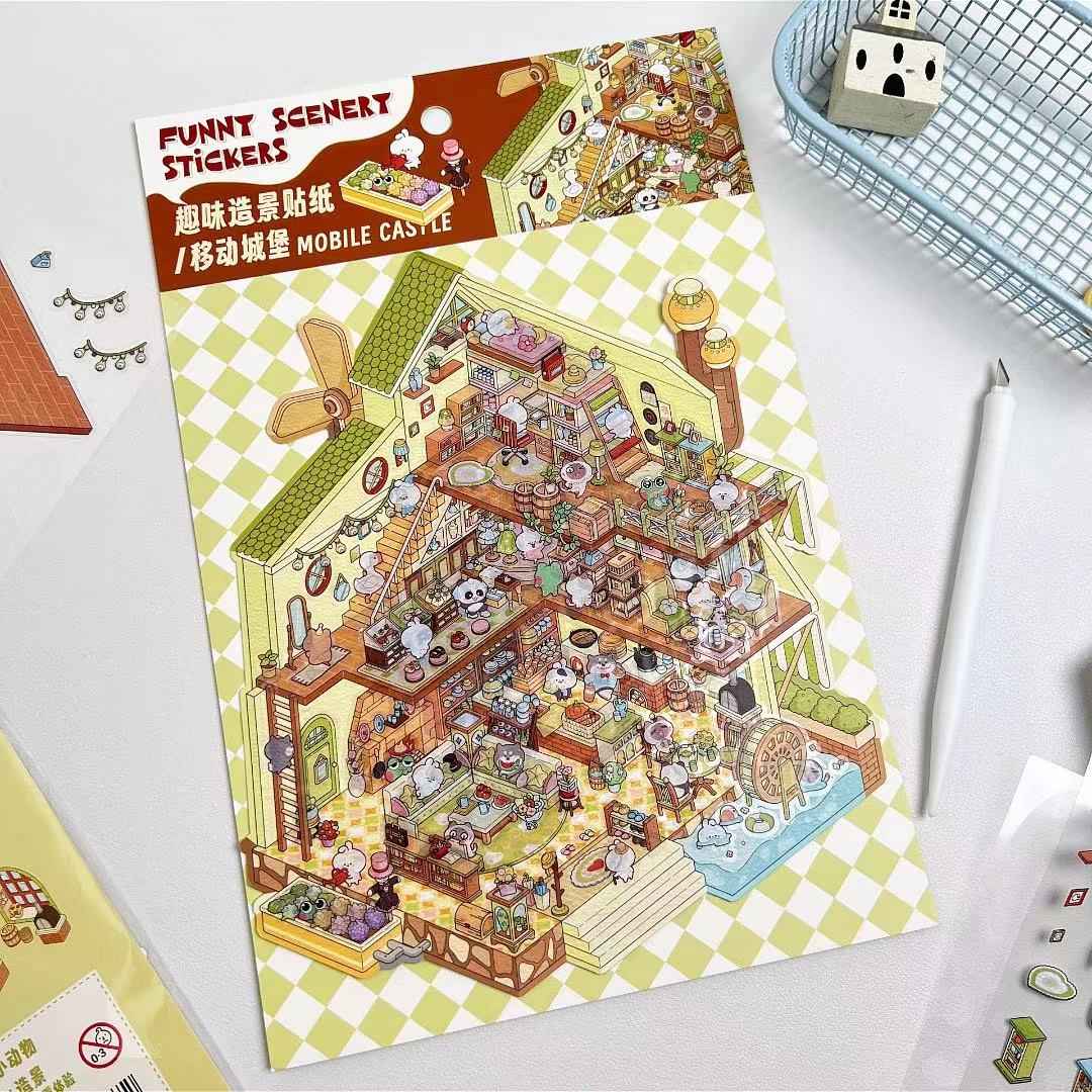 3-Story Grand Buildings 3D Isometric Room Stickers - 2 Theme Sets: 3 Story Villa | Magical Castle - SNSEASY