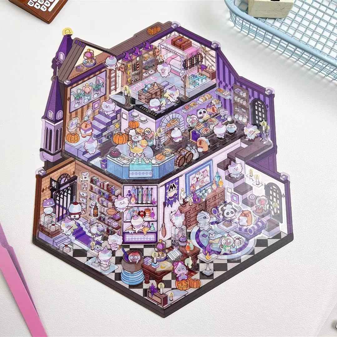 3-Story Grand Buildings 3D Isometric Room Stickers - 2 Theme Sets: 3 Story Villa | Magical Castle - SNSEASY