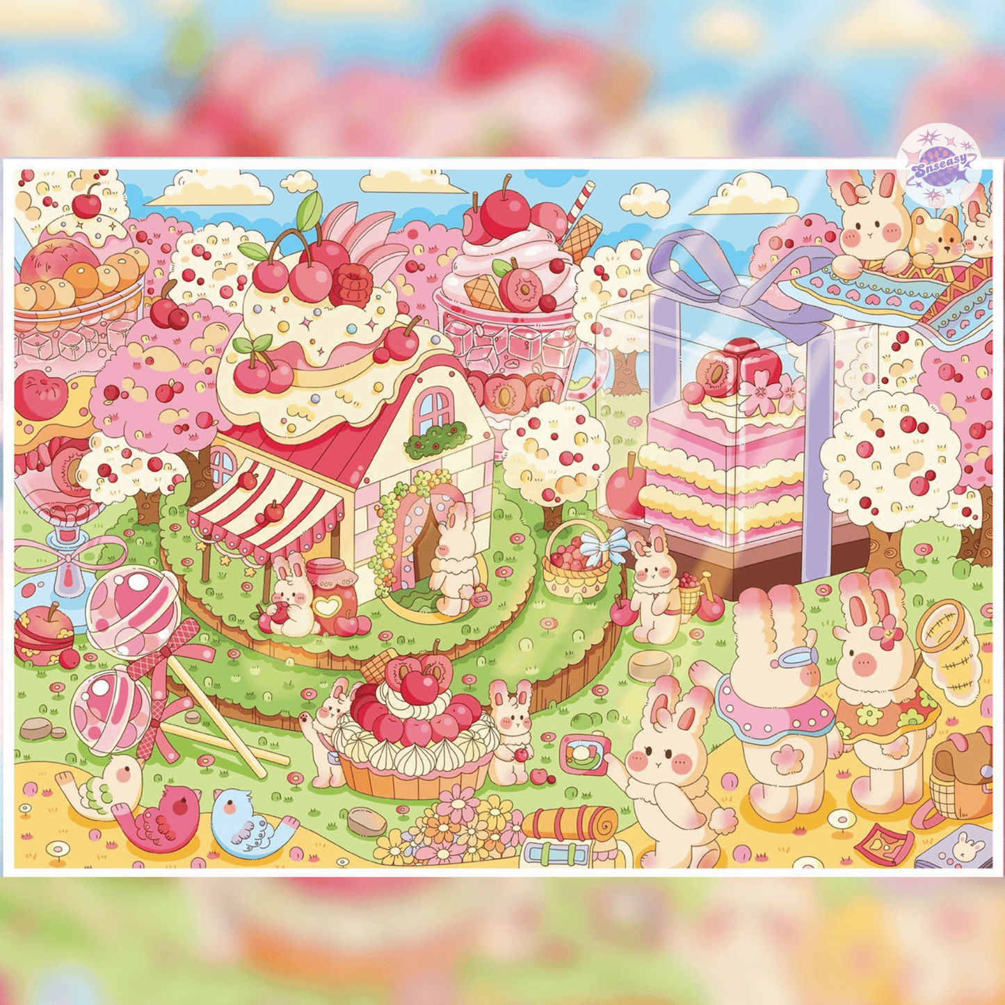 Cute Bunny Market – Plus Size 3D Miniature Scene Stickers – 4 Theme Sets: Cake House | Warm Home | Shopping Street | Bunny Market