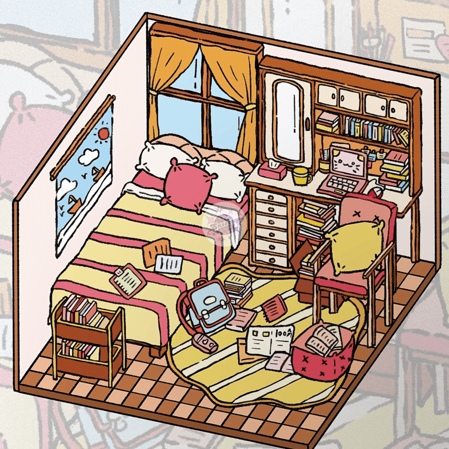 Kids' Room Series – 3D Miniature Scene Stickers – 5 Theme Sets: Monster Card House | Tatami Room | Fun Room | Playful Room | Study Master Room