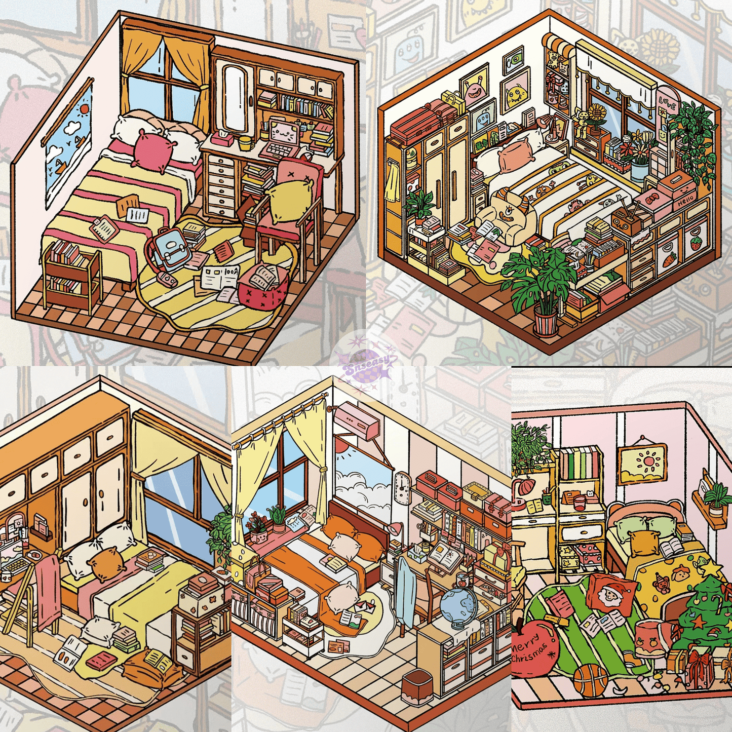 Kids' Room Series – 3D Miniature Scene Stickers – 5 Theme Sets: Monster Card House | Tatami Room | Fun Room | Playful Room | Study Master Room