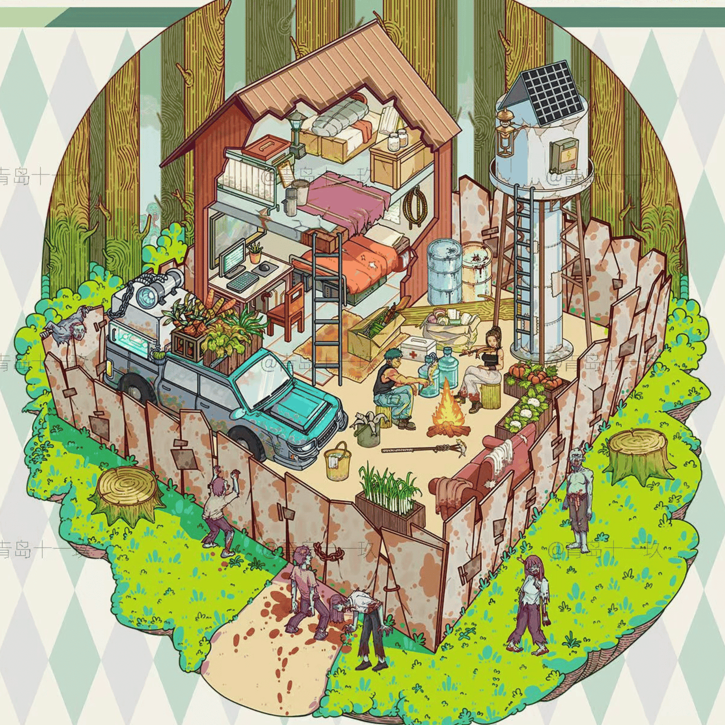 The End of the World β 3D Miniature Scene Stickers β 2 Theme Sets: Doomsday Cabin | Apocalypse Camp