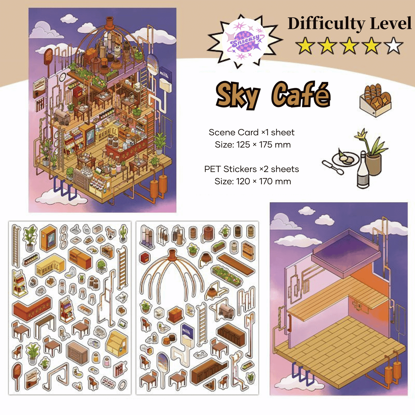 Vintage Horror Series – 3D Miniature Scene Stickers – 4 Theme Sets: Haunted Bank | Ghost Bar | Deep Sea Castle | Pipeline Café