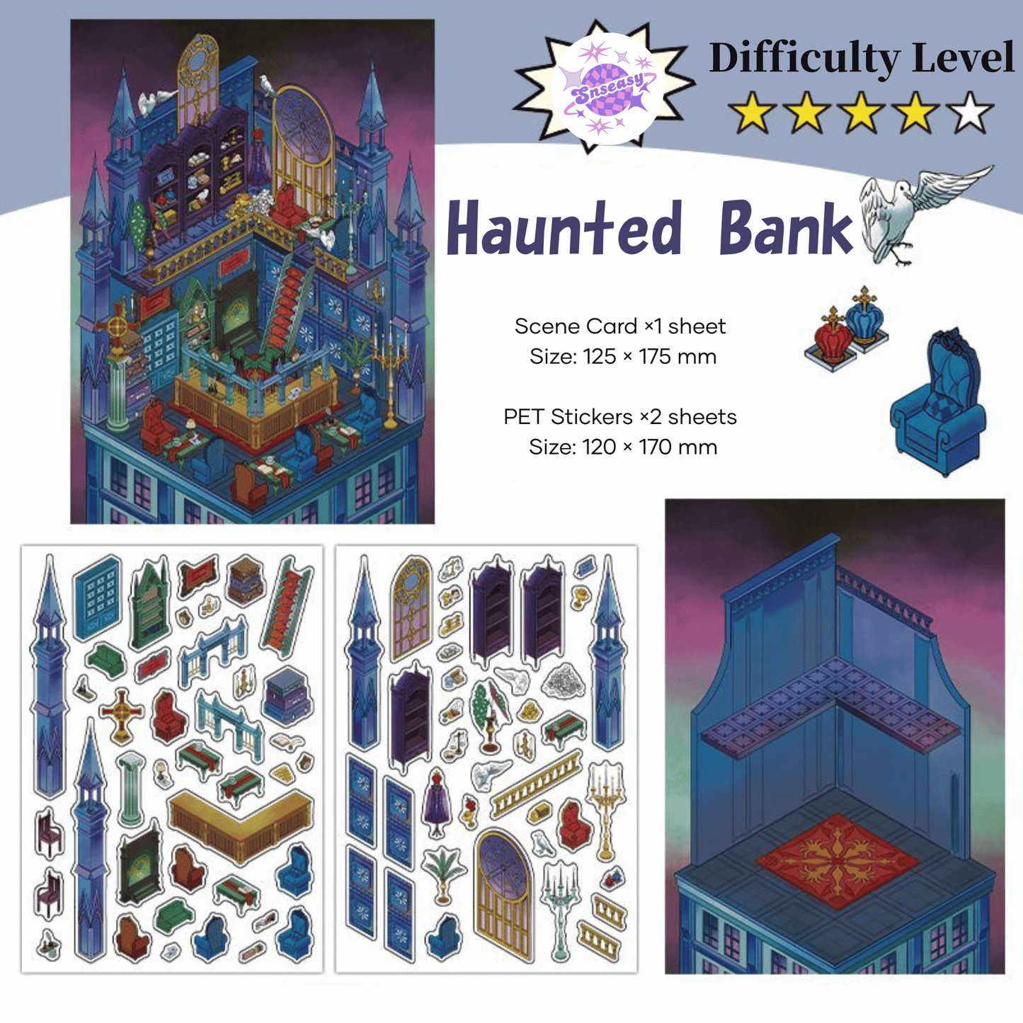 Vintage Horror Series – 3D Miniature Scene Stickers – 4 Theme Sets: Haunted Bank | Ghost Bar | Deep Sea Castle | Pipeline Café