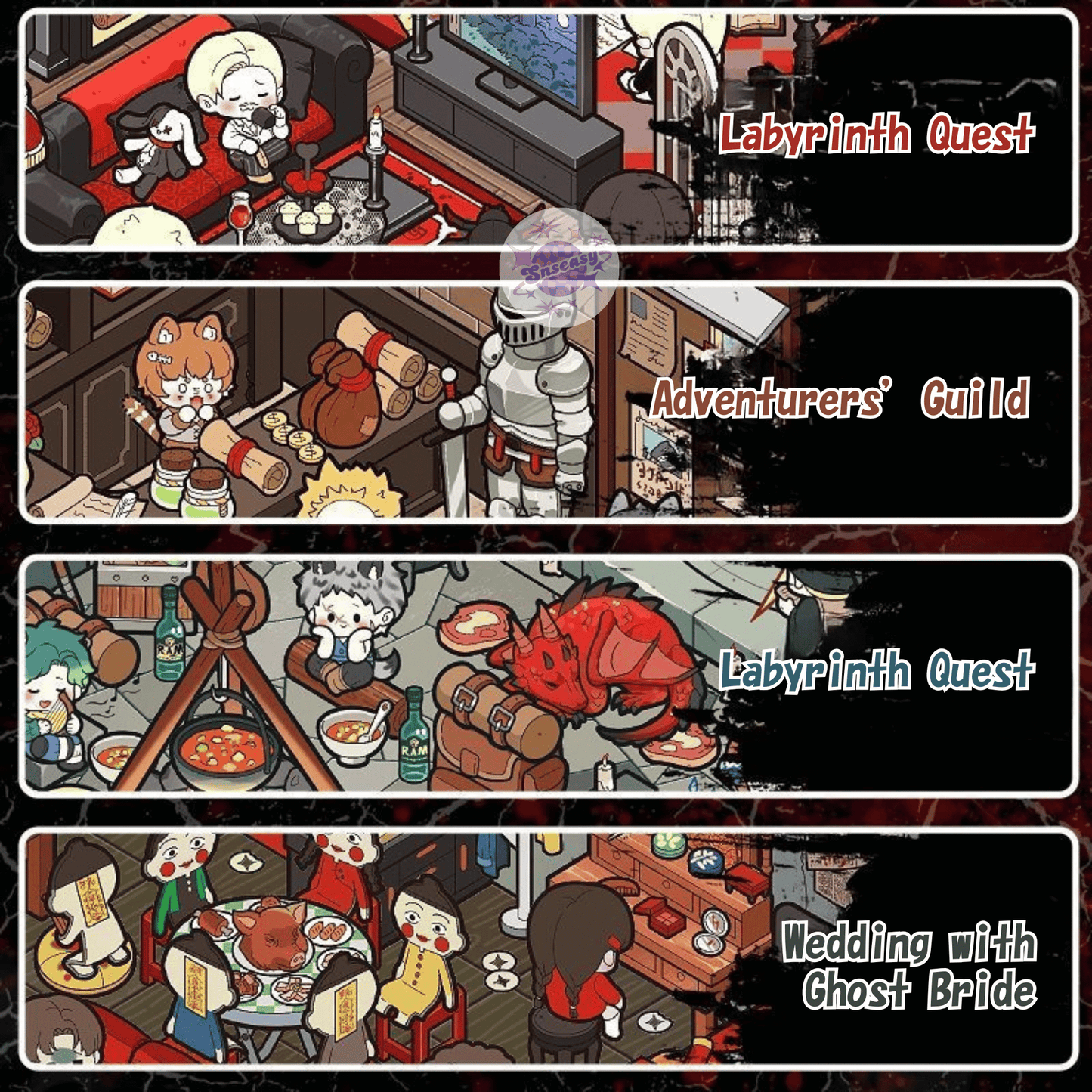 Horror Adventure Series – 3D Miniature Scene Stickers – 4 Theme Sets: Adventurers’ Guild | Labyrinth Quest | Wedding with a Ghost Bride | Vampire Family