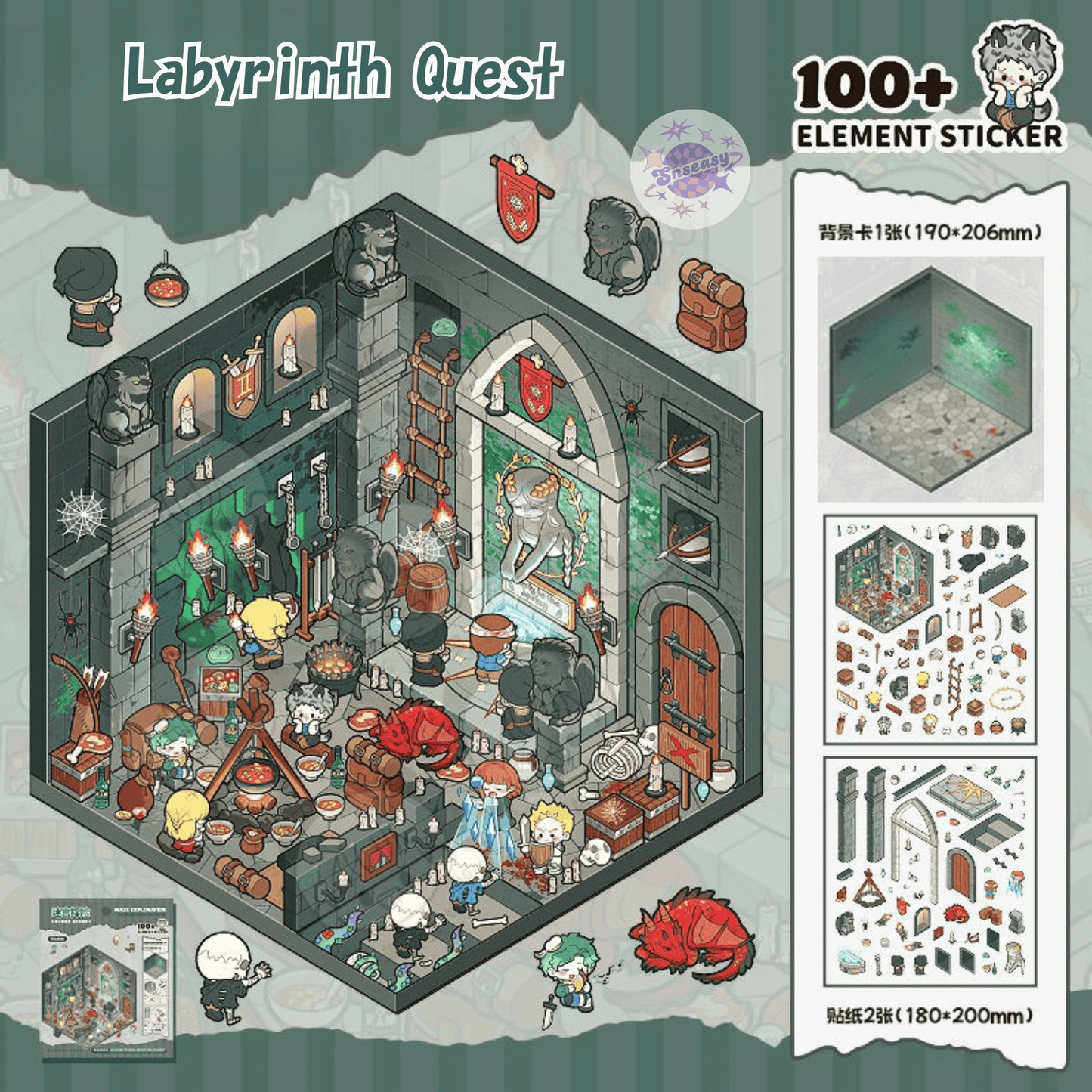 Horror Adventure Series – 3D Miniature Scene Stickers – 4 Theme Sets: Adventurers’ Guild | Labyrinth Quest | Wedding with a Ghost Bride | Vampire Family
